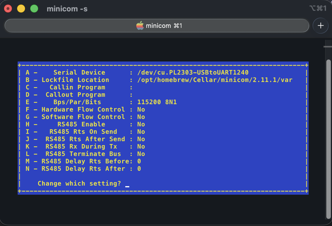 Minicom Settings